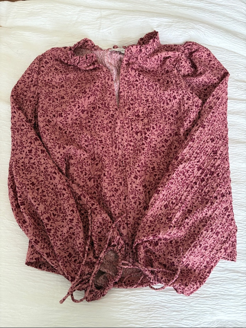 LOFT Mauve Floral Smocked-Hem Blouse